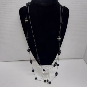 Black Iridescent Bead Necklace 32" Length